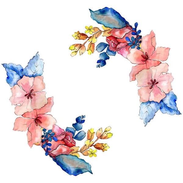 Bouquets floral botanical flowers. Watercolor background illustration set. Frame border ornament square. — Stock Photo, Image