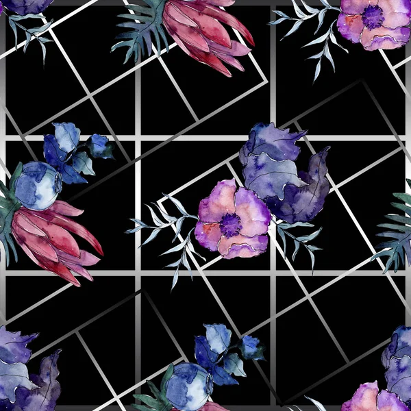 부케 꽃 식물 꽃입니다. 수채화 배경 그림 설정 합니다. 원활한 배경 패턴. — 스톡 사진