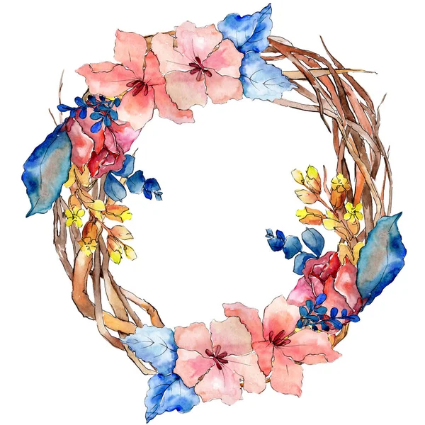 Buketler çiçek botanik çiçekler. Suluboya arka plan illüstrasyon küme. Çerçeve kenarlığı süsleme Meydanı.