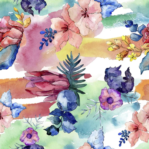 Bouquets floral botanical flowers. Watercolor background illustration set. Seamless background pattern. — Stock Photo, Image