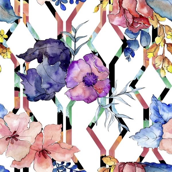 Buketter blommig botaniska blommor. Akvarell bakgrund illustration set. Sömlös bakgrundsmönster. — Stockfoto