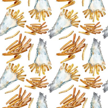 Bir suluboya tarzı set fast food patates kızartması. Suluboya arka plan illüstrasyon seti. Kesintisiz arka plan deseni.