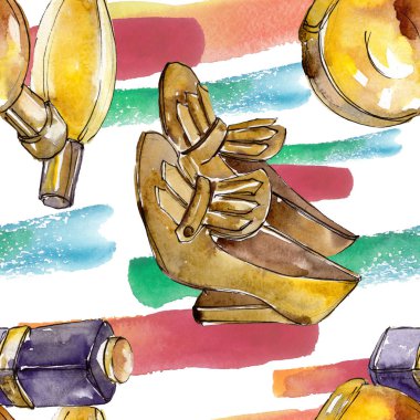 Moda kroki glamour çizimde bir suluboya stil izole öğesi. Sorunsuz arka plan deseni.