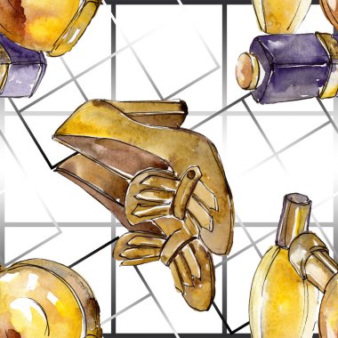 Moda kroki glamour çizimde bir suluboya stil izole öğesi. Sorunsuz arka plan deseni.