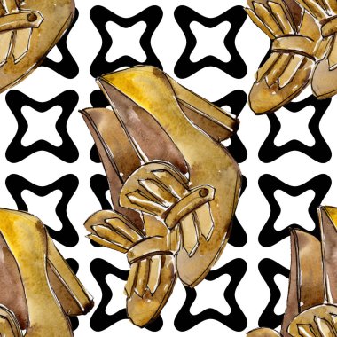 Moda kroki glamour çizimde bir suluboya stil izole öğesi. Sorunsuz arka plan deseni.