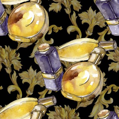 Moda kroki glamour çizimde bir suluboya stil izole öğesi. Sorunsuz arka plan deseni.