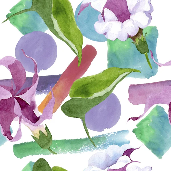 Brugmansia bloemen botanische bloemen. Aquarel achtergrond illustratie instellen. Naadloos achtergrond patroon. — Stockfoto