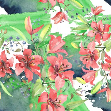 Kuş ile buket çiçek botanik çiçekler. Suluboya arka plan illüstrasyon seti. Kesintisiz arka plan deseni.