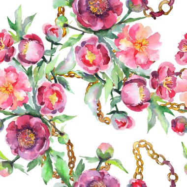 Şakayık buketi çiçek botanik çiçekleri. Suluboya arka plan illüstrasyon seti. Kesintisiz arka plan deseni.