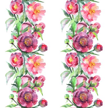 Şakayık buketi çiçek botanik çiçekleri. Suluboya arka plan illüstrasyon seti. Kesintisiz arka plan deseni.