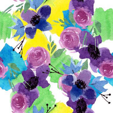 Şakayık çiçekbotanik çiçekleri. Yabani bahar yaprağı kır çiçeği. Suluboya illüstrasyon seti. Suluboya çizim moda aquarelle. Kusursuz arka plan deseni. Kumaş duvar kağıdı baskı doku.