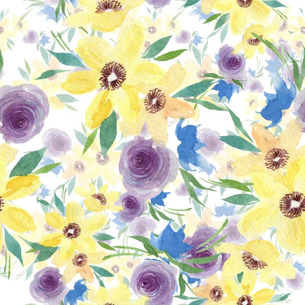 ピオニーの花の植物の花 野生の春の葉の野生の花 水彩イラストセット 水彩画ファッションアクアレル シームレスな背景パターン ファブリック壁紙プリントテクスチャ — ストック写真