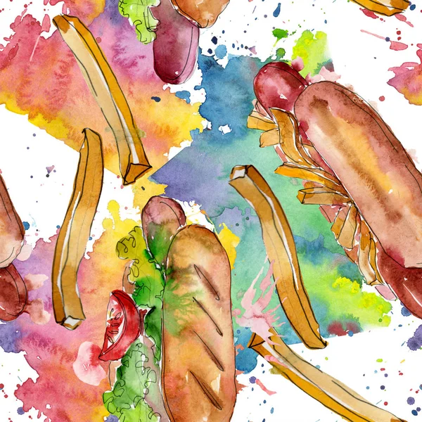 Hot Dog Fast Food Isoliert Aquarell Hintergrundillustration Set Aquarellzeichnung Modeaquarell — Stockfoto