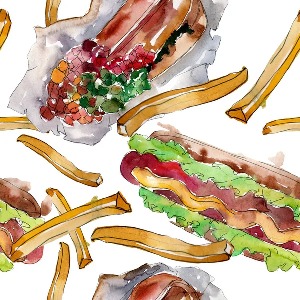 Hot Dog Fast Food Isolated Watercolor Background Illustration Set Watercolour — Stock Photo, Image