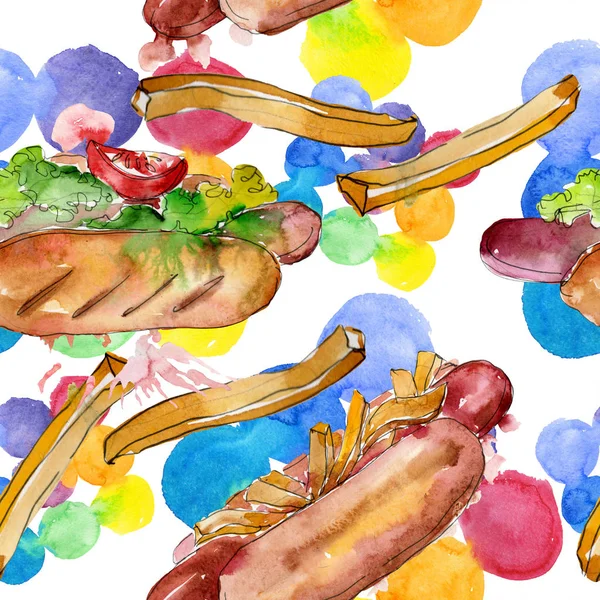 Hot Dog Fast Food Isoliert Aquarell Hintergrundillustration Set Aquarellzeichnung Modeaquarell — Stockfoto