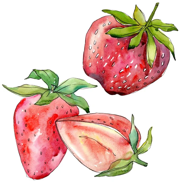 Fragola Cibo Sano Bacca Fresca Acquerello Sfondo Illustrazione Set Disegno — Foto Stock