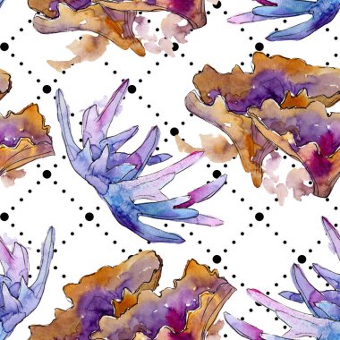 Renkli su sualtı doğa mercan resifi. Suluboya illüstrasyon seti. Suluboya çizim moda Aquarelle izole. Kesintisiz arka plan deseni. Kumaş duvar kağıdı baskı doku.