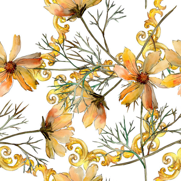 Цветочные ботанические цветы Космоса. Дикий весенний цветок. Набор акварельных рисунков. Акварель для рисования акварелью. Бесшовный рисунок фона. Текстура ткани для печати обоев
.