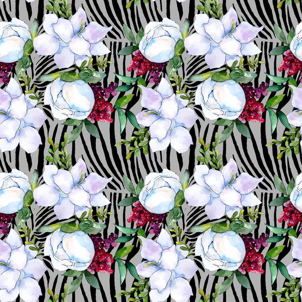 Bouquet floral botanical flowers. Watercolor background illustration set. Seamless background pattern. — Stock Photo, Image