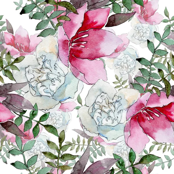 Bouquet floral botanical flowers. Watercolor background illustration set. Seamless background pattern. — Stock Photo, Image