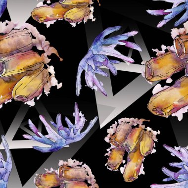 Renkli su sualtı doğa mercan resifi. Suluboya illüstrasyon seti. Kesintisiz arka plan deseni.