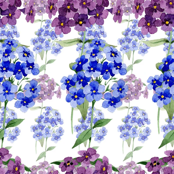 Phlox floral botanical flowers. Watercolor background illustration set. Seamless background pattern. — Stock Photo, Image