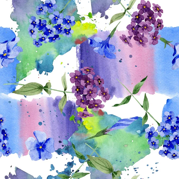 Flores botánicas florales Phlox. Conjunto de ilustración de fondo acuarela. Patrón de fondo sin costuras . — Foto de Stock