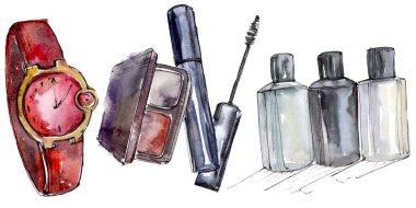 Moda kroki glamour çizimde bir suluboya stil izole öğesi. Suluboya arka plan ayarlamak.