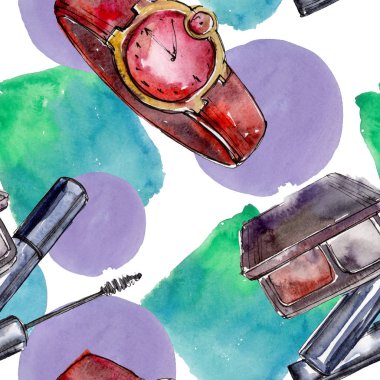 Bir suluboya stil izole öğesi moda kroki. Suluboya resim ayarlayın. Sorunsuz arka plan deseni.