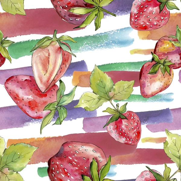 Erdbeere gesunde Nahrung frische Beeren. Aquarell Hintergrundillustration Set. nahtloses Hintergrundmuster. — Stockfoto