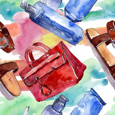 Bir suluboya stil izole öğesi moda kroki. Suluboya resim ayarlayın. Sorunsuz arka plan deseni.