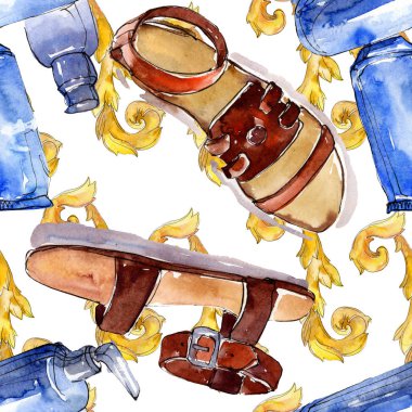 Bir suluboya stil izole öğesi moda kroki. Suluboya resim ayarlayın. Sorunsuz arka plan deseni.