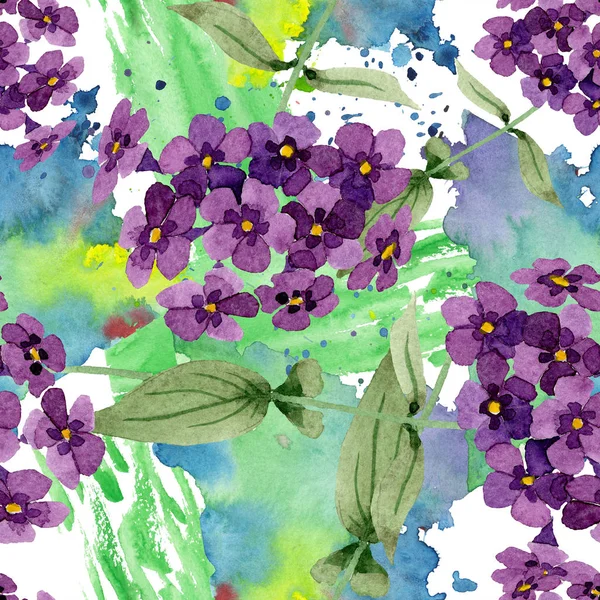 Phlox blommiga botaniska blommor. Akvarell bakgrund illustration uppsättning. Sömlöst bakgrundsmönster. — Stockfoto