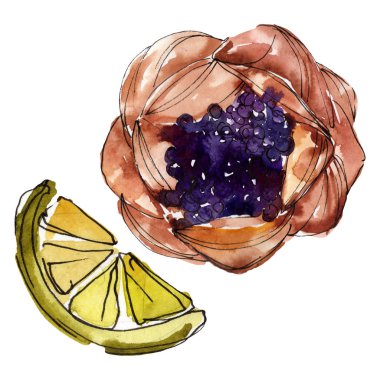 Lezzetli kek ve çörek tatlısı. Suluboya arka plan illüstrasyon seti. İzole tatlılar illüstrasyon elemanı.