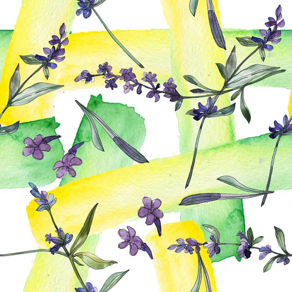 Violet lavender floral botanical flowers. Watercolor background illustration set. Seamless background pattern. — Stock Photo, Image