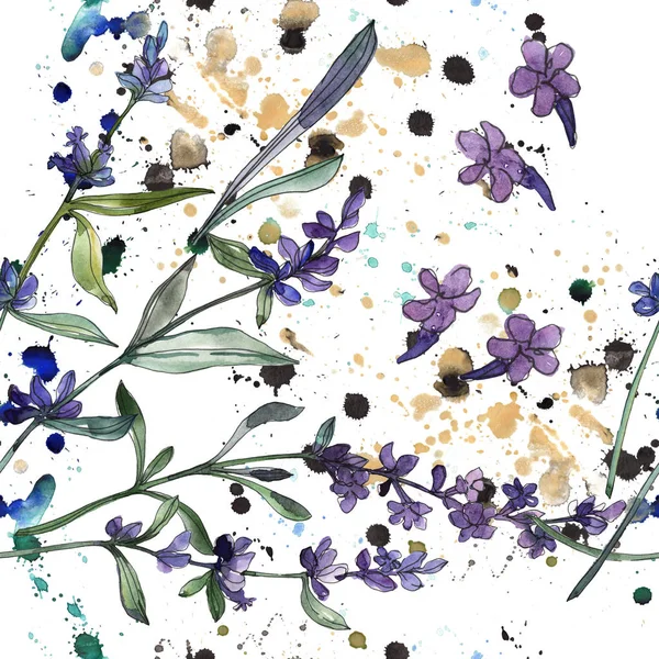 Violet lavender floral botanical flowers. Watercolor background illustration set. Seamless background pattern. — Stock Photo, Image