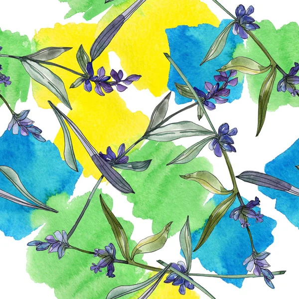 Violeta lavanda flores botánicas florales. Conjunto de ilustración de fondo acuarela. Patrón de fondo sin costuras . — Foto de Stock