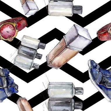 Bir suluboya stil izole öğesi moda kroki. Suluboya resim ayarlayın. Sorunsuz arka plan deseni.