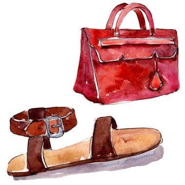 Moda kroki glamour çizimde bir suluboya stil izole öğesi. Suluboya arka plan ayarlamak.