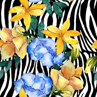 Buket çiçek botanik çiçekler. Suluboya arka plan illüstrasyon küme. Sorunsuz arka plan deseni.