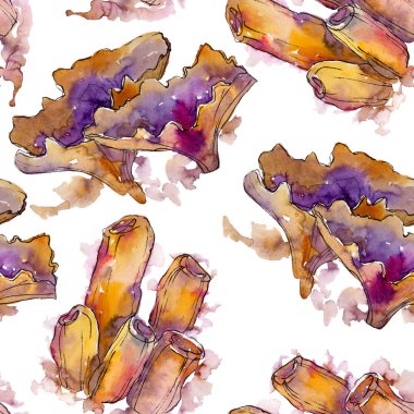 Renkli su sualtı doğa mercan resifi. Suluboya illüstrasyon seti. Kesintisiz arka plan deseni.