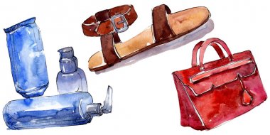 Moda kroki glamour çizimde bir suluboya stil izole öğesi. Suluboya arka plan ayarlamak.