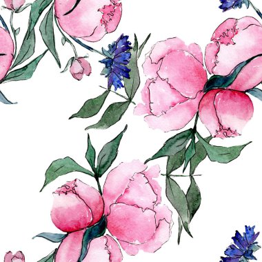 Buket çiçek botanik çiçekler. Suluboya arka plan illüstrasyon küme. Sorunsuz arka plan deseni.