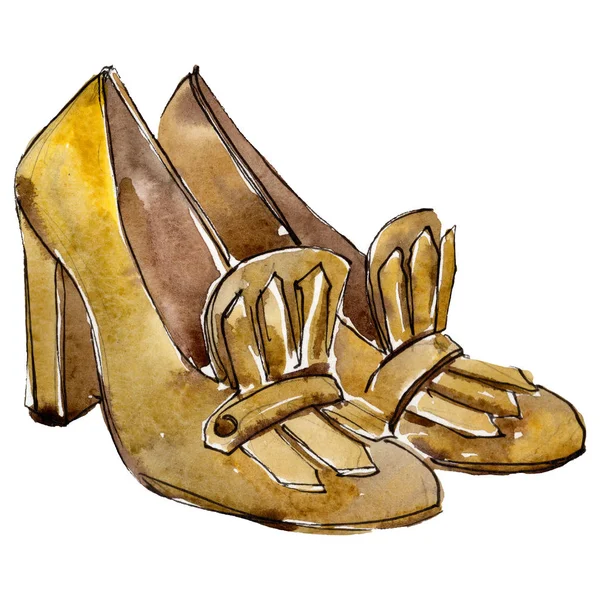 Zapatos de mostaza esbozan ilustración de glamour en un elemento aislado de estilo acuarela. Conjunto de fondo acuarela . — Foto de Stock