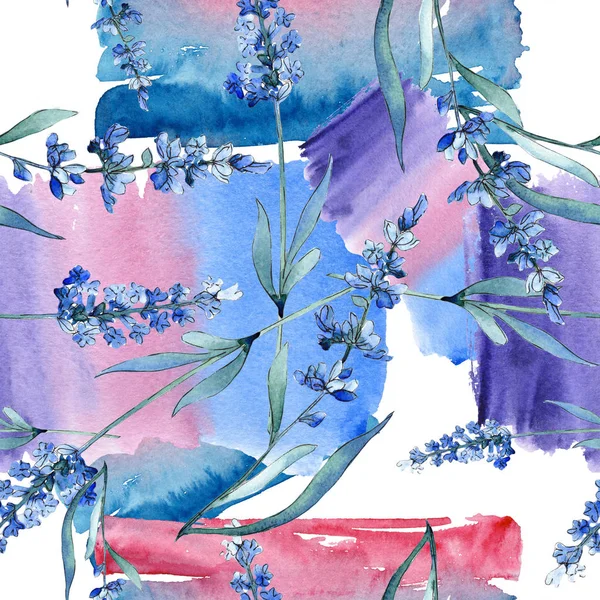 Flores botánicas florales de lavanda azul. Conjunto de ilustración de fondo acuarela. Patrón de fondo sin costuras . —  Fotos de Stock
