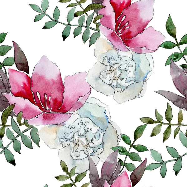 Bouquet floreale fiori botanici. Acquerello sfondo illustrazione set. Modello di sfondo senza soluzione di continuità . — Foto Stock