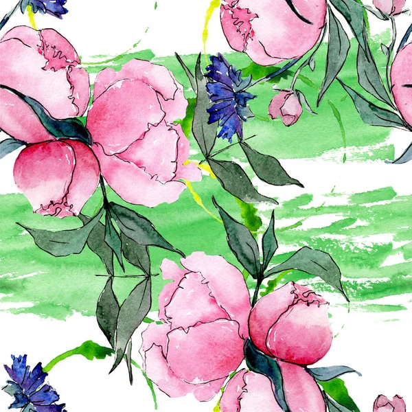 Buket çiçek botanik çiçekler. Suluboya arka plan illüstrasyon küme. Sorunsuz arka plan deseni.