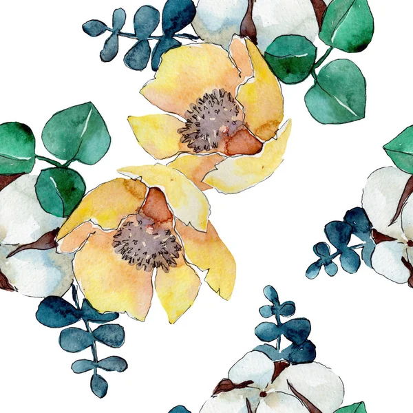 Bouquet floral de fleurs botaniques. Ensemble d'illustration de fond aquarelle. Modèle de fond sans couture . — Photo