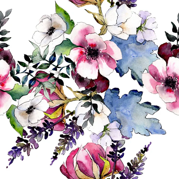 Blumenstrauß botanische Blumen. Aquarell Hintergrundillustration Set. nahtloses Hintergrundmuster. — Stockfoto