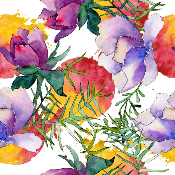 Bouquet floral botanical flowers. Watercolor background illustration set. Seamless background pattern. — Stock Photo, Image